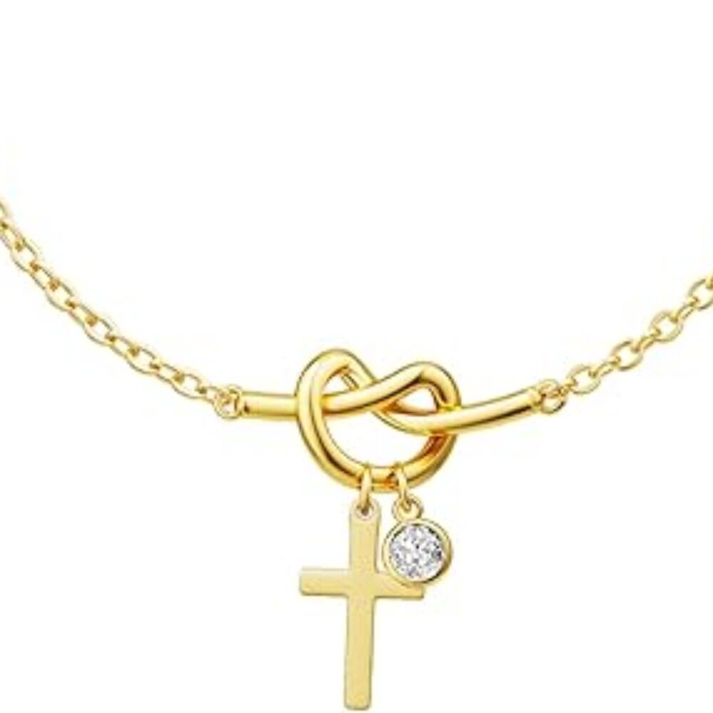 925 Sterling Silver CZ Bracelet - Knot Cross Bracelet Gold